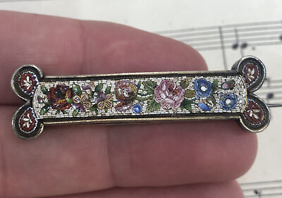 #ad Rare Antique Italian Micro Mosaic Micromosaic Brooch Flowers Millefiori c1880 $380.00