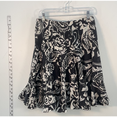 #ad Lauren Ralph Black White Silk Flare Midi Skirt Womens Petite Size 6P $35.00