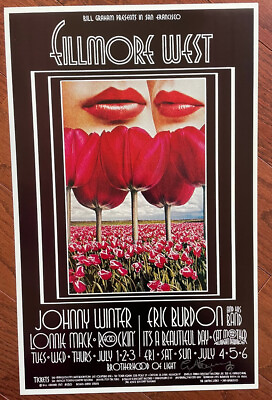 #ad 1969 Eric Burdon Animals Johnny Winter Signed Bill Graham Fillmore Poster BG 180 $219.99