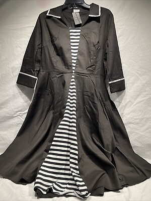 #ad NWT AYLI dress Black White Stripe Fit And Flare 1950 RETRO Size 20 Glamorous $16.96