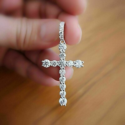 #ad 2.10Ct Round Lab Created Diamond Wedding Cross Pendant 14K White Gold Plated $105.00