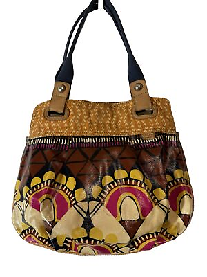 #ad Unique Fossil Key Per Purse Geometric Canvas Retro Style Handbag Great Condition $26.33