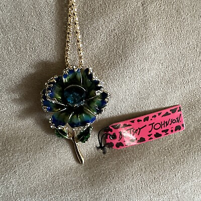 #ad New Blue Enamel Beautiful Flower Crystal Fashion Pendant Necklace pin $13.00