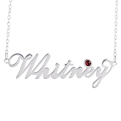 #ad 925 Sterling Silver Personalised Name Plate Necklace Birthstone Month Colour GBP 19.98