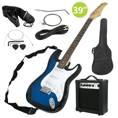 #ad 39quot; Full Size Blue Electric Guitar with Amp Case and Accessories Pack Beginner $99.58