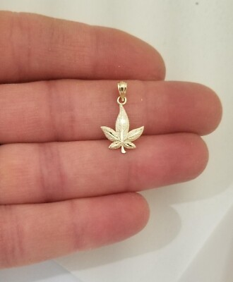 #ad 14K Yellow Real Solid Gold Marijuana Leaf charm Pendant for Chain or Necklace $60.00