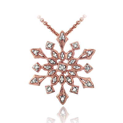 #ad Rose Gold Tone over 925 Silver Genuine Diamond Accent Snowflake Pendant $14.99