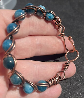 #ad Apatite Handmade copper wire wrapped Bracelet Antiqued 6 6.5” $12.90