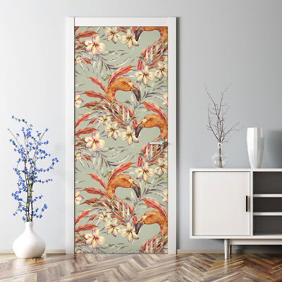 #ad Vintage flamingo Door Decal Birds Watercolour tropical Self adhesive wallpaper $15.00