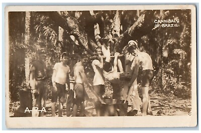 #ad Brazil Postcard RPPC Photo Cannibals Forest Scene US Navy WWI c1910#x27;s Antique $29.95