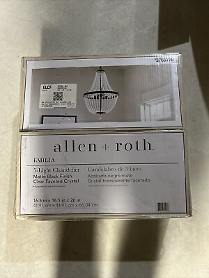 #ad Allen Roth Emilia 5 Light Chandelier Matte Black Clear Faceted Crystal Modern $98.37