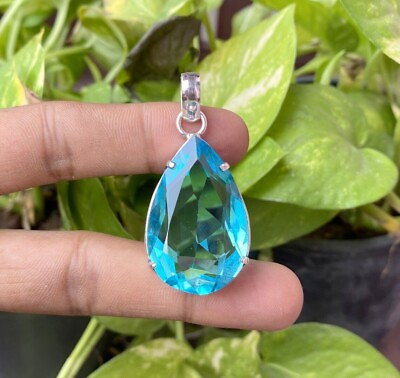 #ad Blue Topaz Gemstone Handmade 925 Sterling Silver Jewelry Pendant Gift For Her $13.50