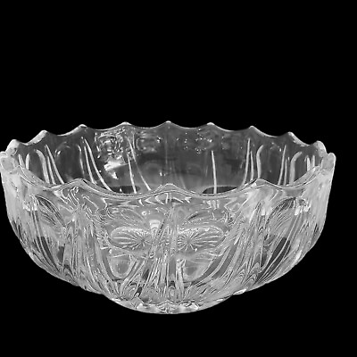 #ad Heavy Beautiful Crystal Bowl 9quot;x4quot; Fruit Serving Scalloped Edges Swirl Star VTG $21.99