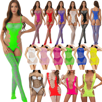 #ad Sexy Womens Mesh Bodystockings See Through Bodysuit Babydoll Chemises Nightwear $4.29