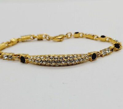 #ad Vintage NAPIER Gold Tone Bracelet Signed Crystal Accent 7.25 in $17.09
