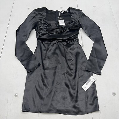 #ad Etika Fashion Satin Black Long Sleeve Dress Women’s Small New $45.00