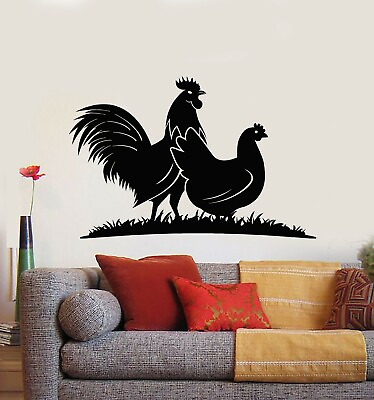 #ad Vinyl Wall Decal Birds Farm Animals Village Rooster Chicken Stickers g5650 $69.99