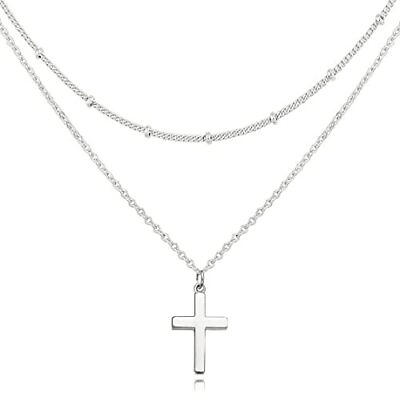 #ad Sterling Silver Cross Necklace for Women Dainty Layered Thin Chain Choker Ne... $25.42