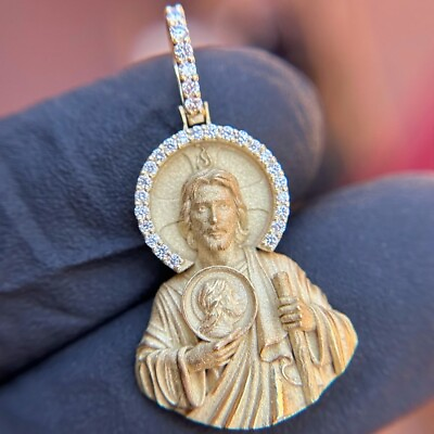 #ad Real Moissanite 10K Yellow Gold Plated Patron Saint Pendant Mens Customize $424.99