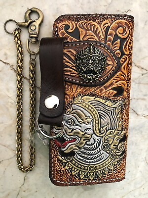 #ad Giant Carved Wallet Hendmade Cowboy Wallet Mens Bifold Wallet Chain Gift 242 $49.99