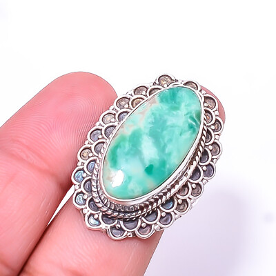 #ad Variscite Green Turquoise Fine Art Oxidised 925 Sterling Silver Ring S.8.5 R48 $23.73