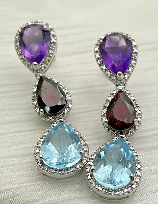 #ad Drop Style Gemstone Earrings Sterling Silver 925 21 1161 $36.95