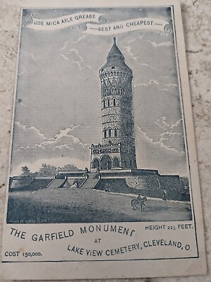 #ad *RARE* TRADE CARD THE GARFIELD MONUMENT MICA AXLE GREASE C.W COMINS CHAUMONT NY $95.00