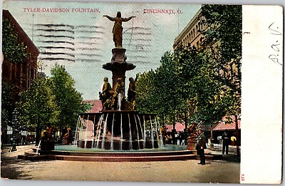 #ad 1906 Vintage Real Photo RPPC Painted Postcard Tyler Davidson Fountain Cincinnati $14.83