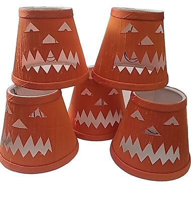#ad Ballard Designs Set Of 5 Jack O Lantern Pumpkin Chandelier Shades Halloween $79.99