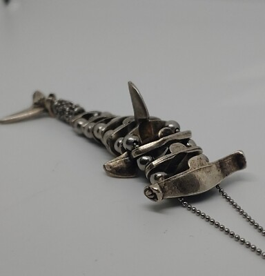 #ad Hammerhead Shark Articulated Pendant Silver Tone Ball Bead Chain 22quot; Necklace $40.00