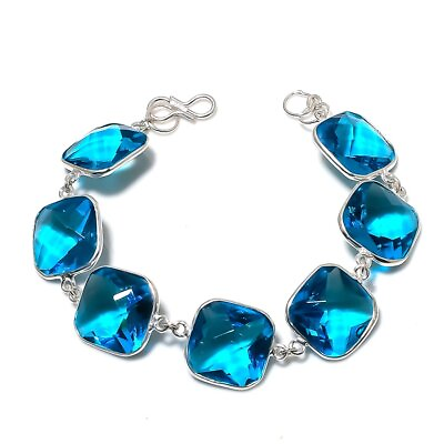 #ad Brazilian Blue Aquamarine Gemstone Sterling Silver Jewelry Bracelet 7 8quot; O161 $33.56