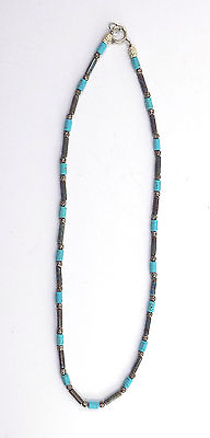 #ad TUBULAR Turquoise SANTA FE Necklace Barrel Tube Beads Sterling SPACES 23quot; $45.00
