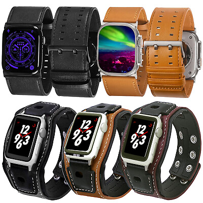 #ad Handmade Genuine Leather Smartwatch Straps Ultra Wide for Iwatch Series 9 8 7 6 $22.98