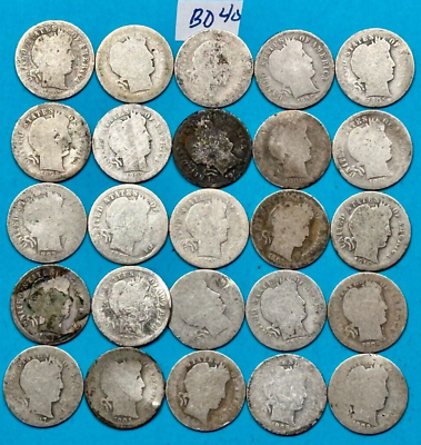#ad Barber Silver Dimes Lot of 25 CULL LOW QUALITY Silver Barber Dimes #BD40 $80.99