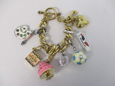 #ad VINTAGE JUICY COUTURE CHUNKY GOLDTONE CHARM BRACELET with 8 CHARMS $337.50