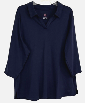 #ad Isaac Mizrahi V Neck Collared Shirt Sz 2X Blue Knit 3 4 Sleeve A384114 Women ZV9 $17.39