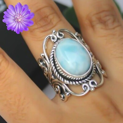 #ad Natural Larimar Gemstone 925 Silver Ring Handmade Jewelry Ring All Size $9.19