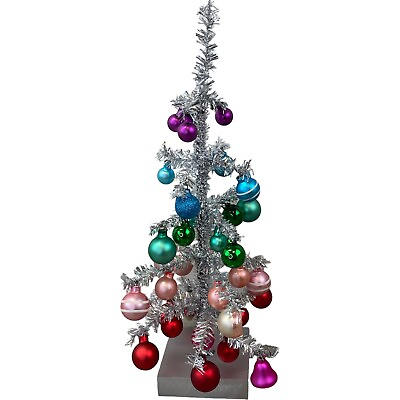 #ad Cody Foster 16quot; Tinsel Tree Silver Christmas Ornaments Decorated $24.79