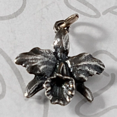 #ad Orchid Iris Flower Sterling Silver Vintage Pendant Charm $29.99