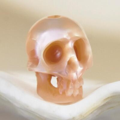 #ad #ad 7.95mm Human Skull Carving Pink Freshwater Pearl Bead 0.32g vertically drilled $29.00