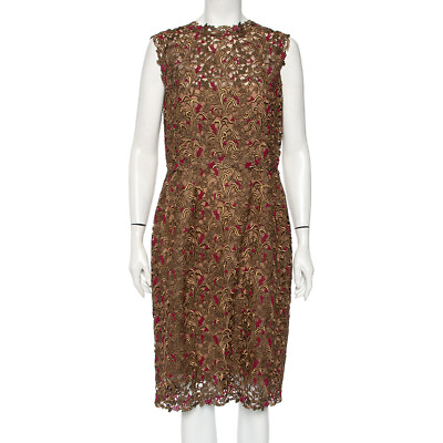 #ad Valentino Bronze Lace Overlay Sheath Dress L $429.00