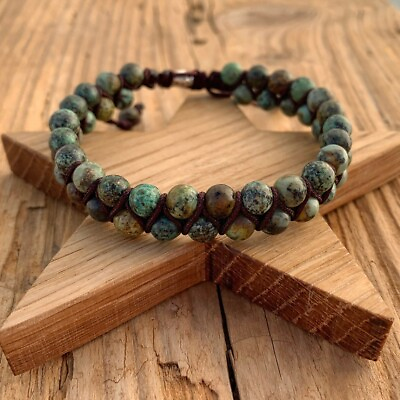 #ad Natural African Turquoise Stone Beaded Bracelet Green Gemstone Braided Bracelet $11.99