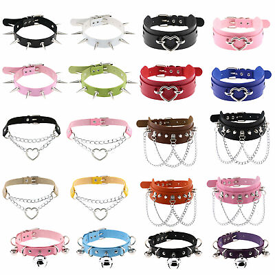 #ad Women Gothic Choker Black Necklace PU Collar Chains Maid Punk Cosplay Acces $10.83