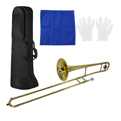 #ad Bb B Flat Alto Slide Trombone Brass Gold Lacquer Band Instrument with Case R5S6 $137.94
