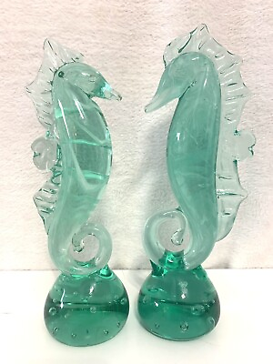 #ad Marano Style Handmade Art Glass SEAHORSE Sculpture’s Figurine Set Of 2 $59.99