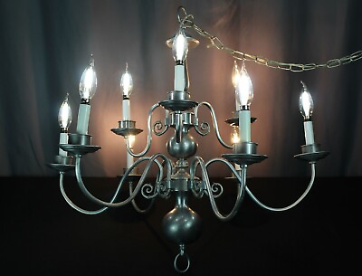 #ad #ad 9 light branch Colonial style Pewter chandelier ceiling fixture Dutch Baroque $185.00