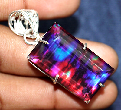 #ad GIE Certified 61.20Ct Natural Ammolite 925 Silver Emerald Pendant Loose Gemstone $39.49