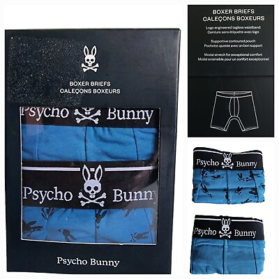 #ad Psycho Bunny Men#x27;s Boxer Briefs Pack of 2 Pima Cotton Blue Underwear $31.49