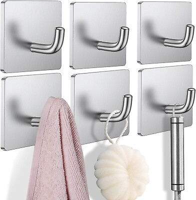 #ad 6 Pack Adhesive Heavy Duty Hooks Towel Hanger Holder Hook for Bathroom Kitchen $14.96