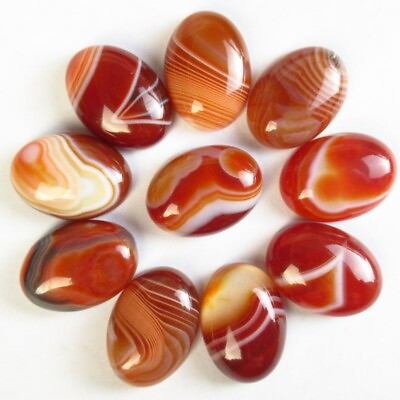 #ad 10Pcs 25x18x7mm Red White Onyx Agate Oval Cab Cabochon D84546 $21.57